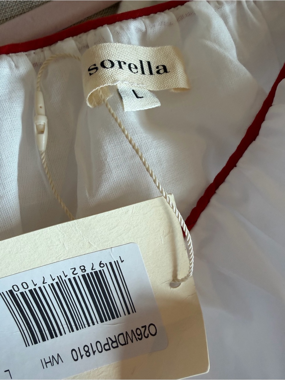 Few Moda Sorella Nya White Puff-Sleeve Mini Dress with Red Trim - Picture 7 of 7